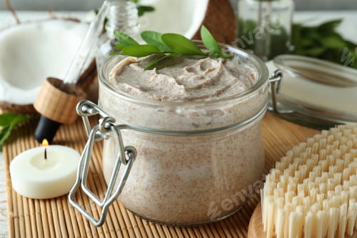 Preview: Skin care scrub concept on bamboo mat