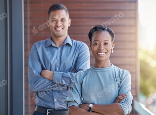 Preview: Team, leadership and diversity portrait of motivation with happy business people with arms crossed
