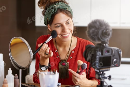 Preview: Modern technology, internet, blogging, e-commerce and marketing concept. Attractive popular female v