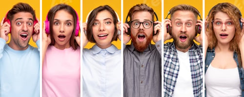 Preview: Shocked young people with headphones