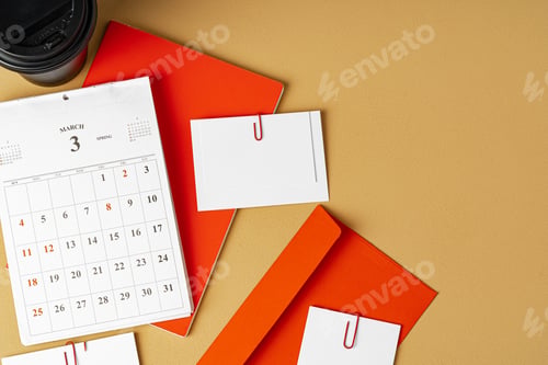 Preview: Red and white blank branding paper on beige background