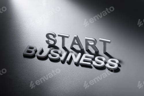 Preview: Top view of the text "Start business" - business concept