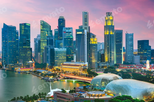Preview: Singapore city skyline at twilight.
