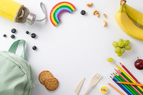 Preview: Wholesome lunchtime concept portrayed from a top-down perspective of luscious fruits