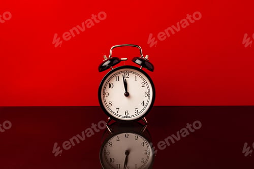 Preview: Alarm clock on red background front view