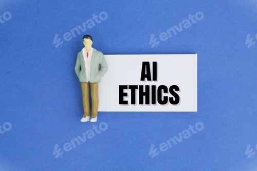 Preview: miniature people and paper with the word AI ETHICS. Ethical concepts for artificial intelligence