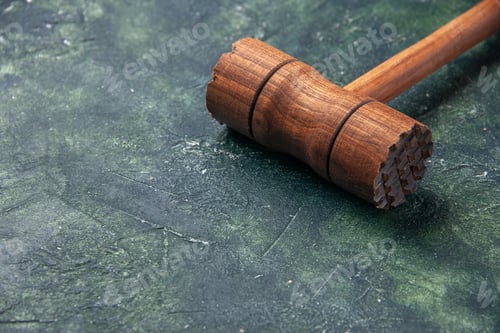 Preview: front view wooden hammer for meat beating on the dark background kitchen color wood photo butcher