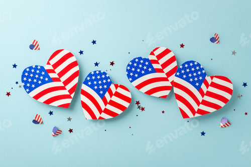 Preview: USA Independence Day festivities. From top view, gaze upon emblematic adornments