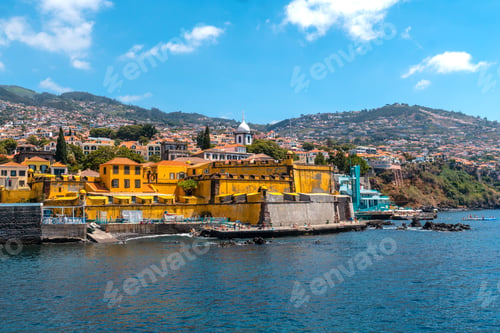 Preview: Forte de Sao Tiago on the beach of Funchal, in summer by the sea. Madeira