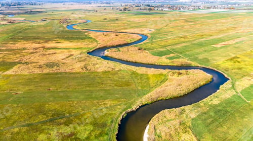 Preview: Winding Wild River at Ponidzie in Poland. Aerial Drone View