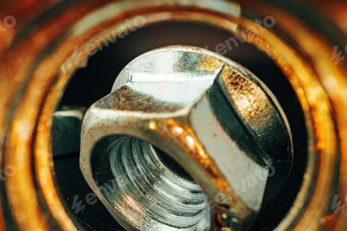 Preview: Metal nut on black background close up