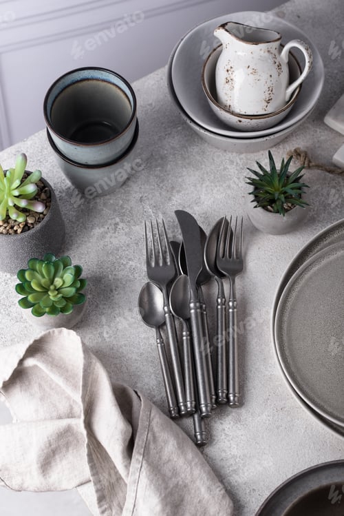 Preview: Steel modern cutlery, knife, spoon and fork