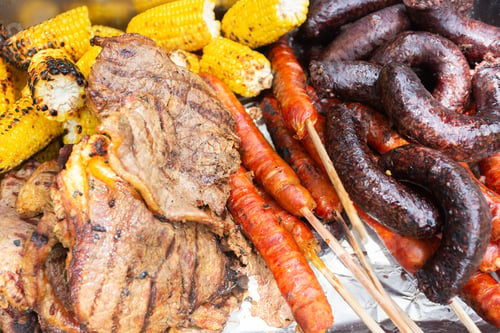 Preview: Colombian barbecue, typical food of Colombia, close-up image
