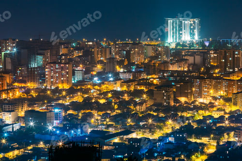 Preview: Batumi, Adjara, Georgia. Aerial View Of Urban Cityscape Skyline At Night