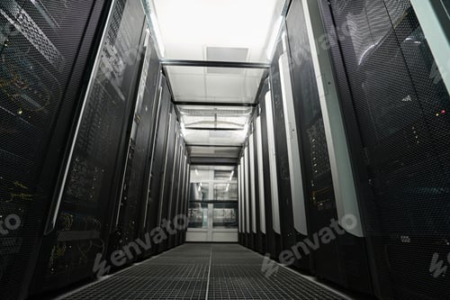 Preview: Aisle of server room in data center