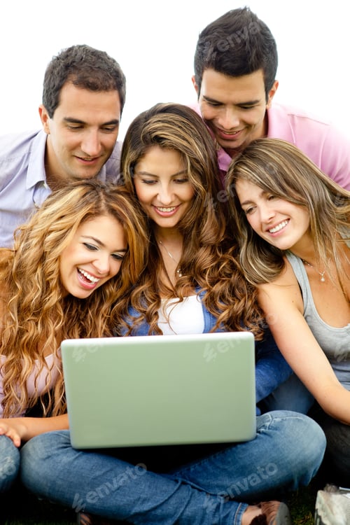 Preview: Friends Social Networking On A Laptop Computer Outdoors