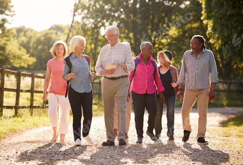Preview: Group Of Senior Friends Hiking In Countryside