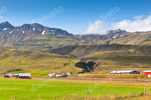 Preview: Mountains landscape with Icelandic Houses