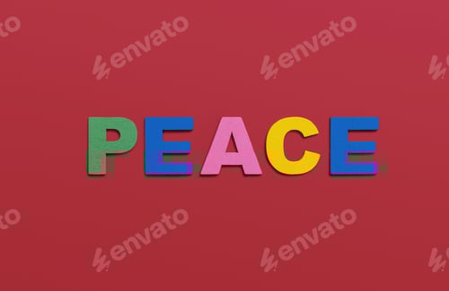 Preview: Peace, word written in colorful wooden alphabet letters on red background