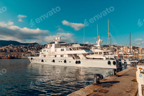 Preview: luxury yacht anchored in the port during the summer