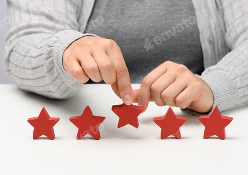 Preview: Customer experience feedback concept. Five red stars