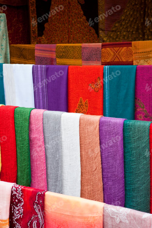 Preview: Scarves for Sale in a Market Outside Luang Prabang, Laos, Southeast Asia