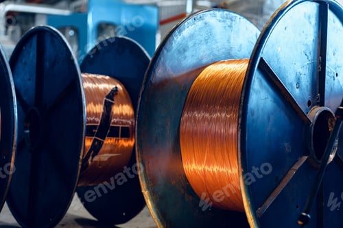 Preview: Production of copper wire, cable in reels at factory. Cable factory.
