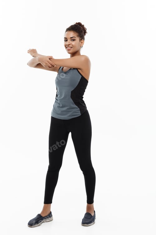Preview: Sport, training, lifestyle and Fitness concept - Full-length portrait of beautiful happy African