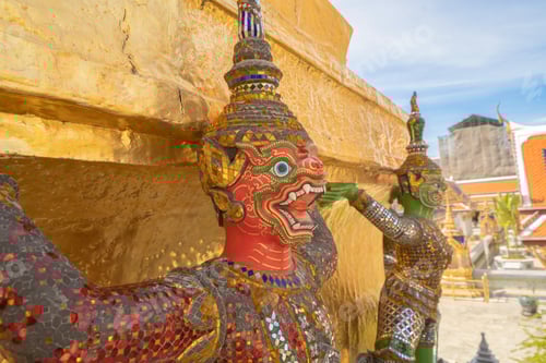 Preview: Golden pagoda at Temple of the Emerald Buddha in Bangkok, Thailand. Wat Phra Kaew and Grand palace