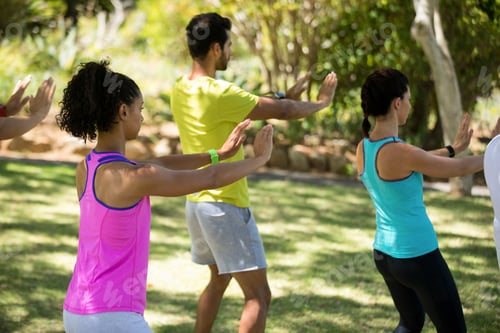 Preview: Group of people exercising in the park