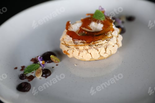 Preview: Chocolate Dessert Cake With Berry Sauce And Almond With Decorated