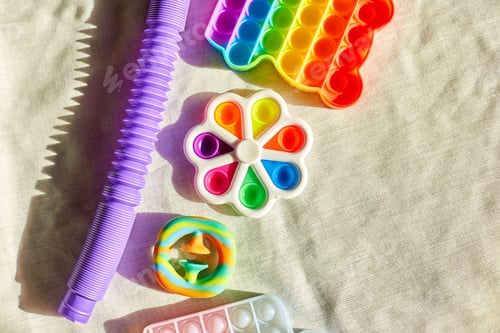 Preview: Top view of trend colorful push pop it bubble sensory fidget toys of different shapes