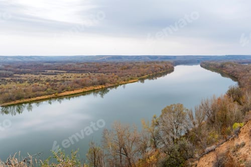 Preview: Landscape view of steppe and calm river Don in Russia in autumn