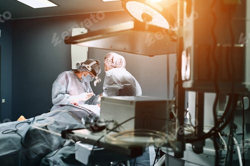 Preview: In the hospital operating room. An international team of professional surgeons and assistants works