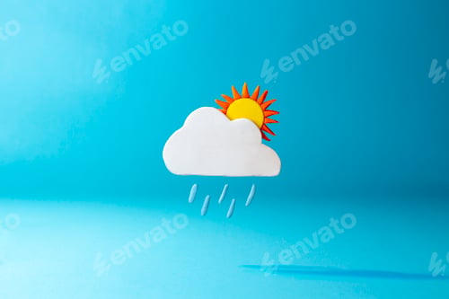 Preview: Sun Behind Cloud With Rain Showers Weather Icon Made of Clay