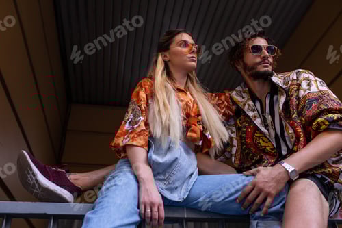 Preview: Stylish couple sitting on fence