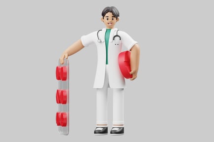 Preview: Cartoon doctor with pill package