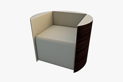 Preview: Armchair with curved backrest and wood accent