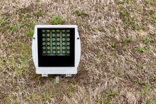 Preview: Led spotlight on the lawn. Day, horizontal shot front view.