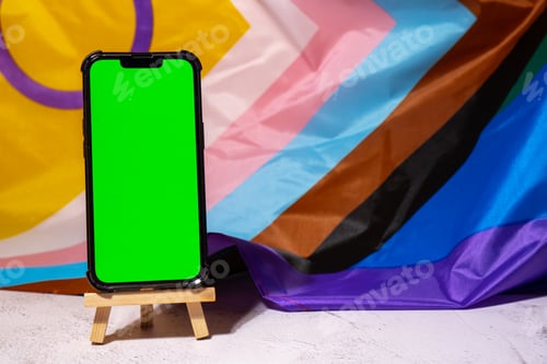 Preview: Phone with Green Screen on Pride Background
