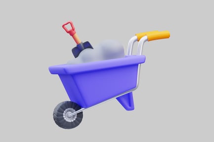 Visualização: Carrinho de mão com utensílios de limpeza