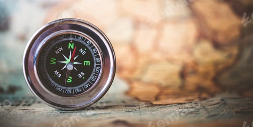 Preview: magnetic compass is placed on the map. Travel Ideas or Success