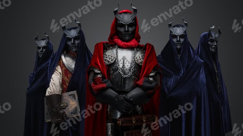 Preview: Five dark cultists dressed in robes with black masks