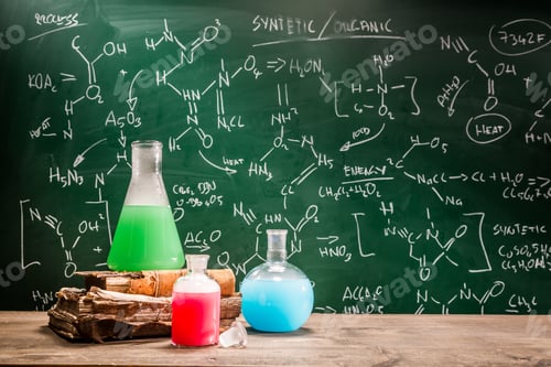 Preview: School laboratory with books and beakers