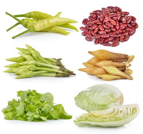 Preview: spinach, Cabbage, Moonflower, red beans, Fingerroot, chili on wh