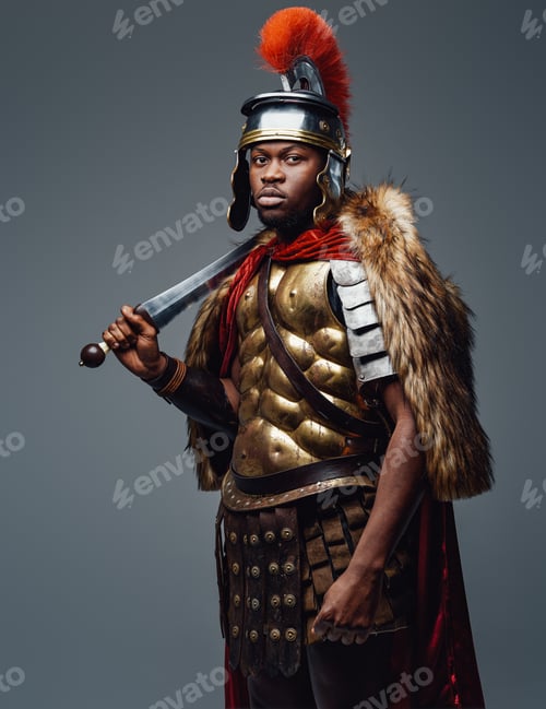 Preview: Ancient roman soldier of african descent with sword