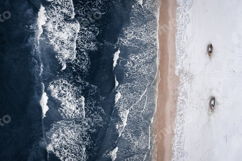 Preview: Top view of fishing boats at Baltic Sea in winter