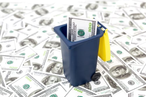 Preview: Dollar banknote in blue wheelie bin paper money dollar background