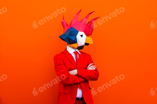 Preview: Cool man wearing 3d origami mask