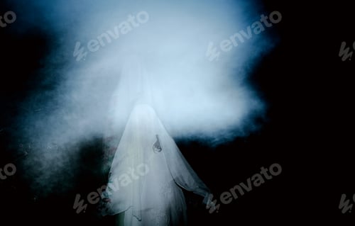 Preview: scary ghost in foggy night Halloween background